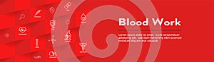 Blood testing work icon set and web header banner