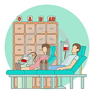 Blood transfusion in hospital concept, flat style