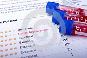 Blood in tubes with lab test result