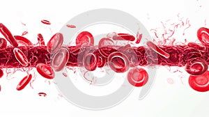 Blood vessel sliced macro with erythrocytes. Isolated on white. Generative Ai