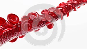 Blood vessel sliced macro with erythrocytes. Isolated on white. Generative Ai