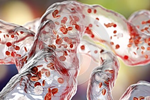 Blood vessels with flowing blood cells photo