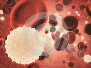 Blood virus, cell and molecule with abstract, particle or 3d microbe of bacteria. Immune system, micro biology and sick