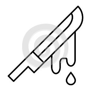 Bloodied knife thin line icon. Crime vector illustration isolated on white. Bloodied blade outline style design