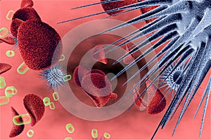 Bloodstream Virus and Bacteria. Microbiology And Virology. 3D Rendering ilustracion photo