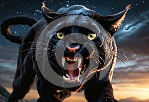 Bloodthirsty black puma. Generative AI