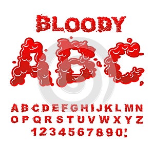 Bloody ABC. Red liquid letter. Fluid lettring. Blood font of sca