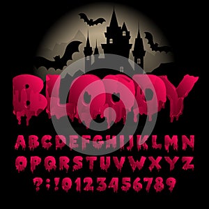 Bloody alphabet font. Hand drawn blood letters and numbers.