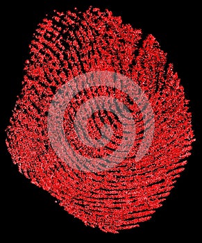 Bloody fingerprint on black background. Red fingerprint