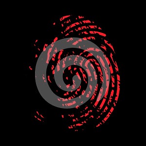 Bloody fingerprint icon. Murder biometrics mark illustration. Mystery criminal trace isolated on black background