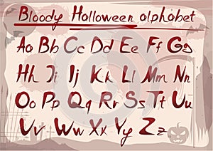 Bloody halloween alphabet on vintage grunge background