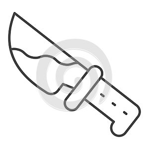 Bloody knife thin line icon, halloween concept, killer blade sign on white background, weapons with blood icon in