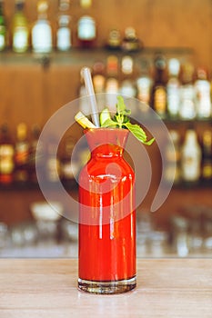 Bloody Mary classic cocktail at the bar stand.