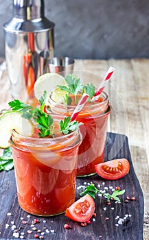 Bloody Mary cocktail. Alcoholic drink and ingredients
