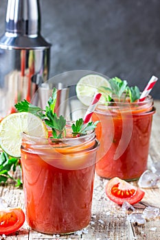 Bloody Mary cocktail. Alcoholic drink and ingredients
