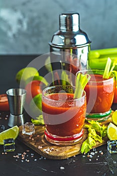 Bloody Mary cocktail. Alcoholic drink and ingredients