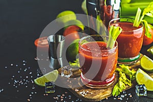 Bloody Mary cocktail. Alcoholic drink and ingredients