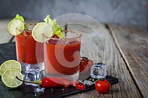 Bloody mary cocktail and ingredients