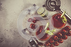 Bloody mary cocktail and ingredients