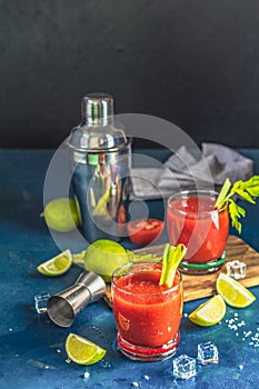 Bloody Mary cocktail in portion drink glasses