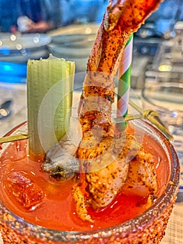 Bloody Mary cocktail with shrimp