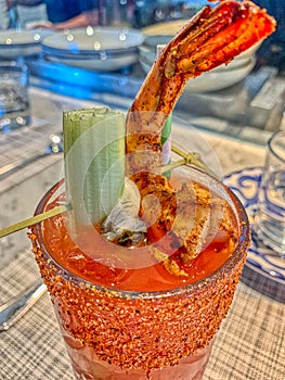 Bloody Mary cocktail with shrimp