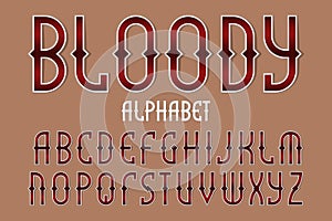 Bloody red alphabet. Gaming stylized font. Isolated english alphabet