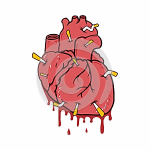 Bloody Smoker Heart Cartoon Illustration Vector Design