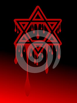 Bloody star of king David on red and black background