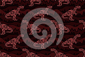 Bloody tribal seamless pattern with pink raptors