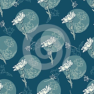 Bloom Spring Garden White Daisy Flowers Green Vector Graphic Seamless Pattern