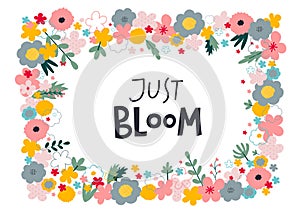 Bloom Spring wreath lettering flowers illustration