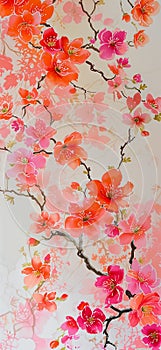 Blooming Beauty: A Chinese Painted Hanging Scroll of Pink Hibisc