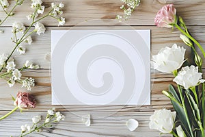 Blooming Blank greeting card with flowers. Generate Ai