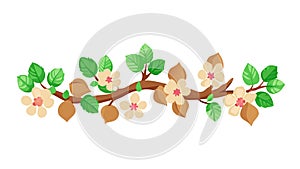 Blooming Branch with Pink Flowers and Green Leaves Vector, vector design Generative AI