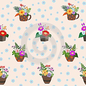 Blooming colorful flowers on pot seamless pattern for decorative,fashion,fabric,textile,print or wallpaper