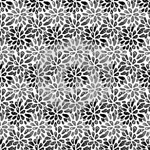 Blooming dahlia flower black gray white monochrome seamless pattern, textile and packaging design