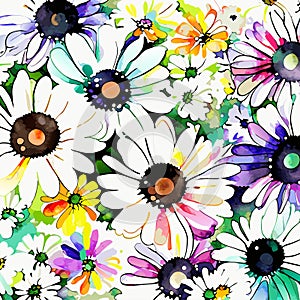 Blooming Daisy Watercolor Floral Pattern