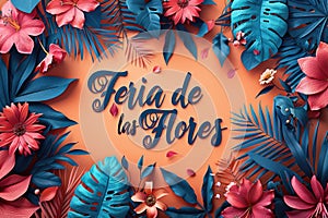 Blooming festivity: feria de las flores highlighted amidst a riot of colorful blossoms, text harmoniously blending with