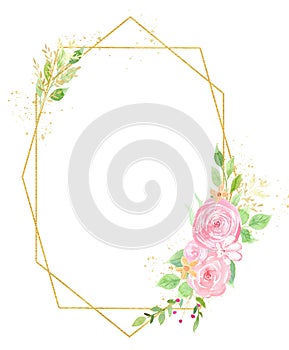 Blooming flower frame watercolor hand drawn raster illustration