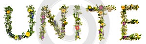 Blooming Flower Letters Building English Word Unite