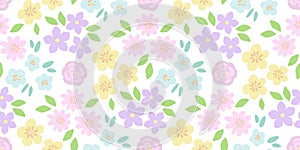 Blooming flowers seamless pattern. Spring summer pastels background