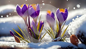 Blooming incomparable crocuses. Generated Ai