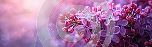 Blooming Lilac Spring Flowers in Garden - Artistic Violet Background Design