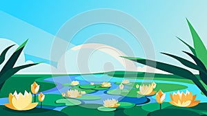 Blooming lotuses on the river.