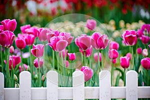 The blooming pink tulip flowers photo