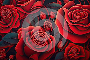 Blooming Red Roses on a Dark Background