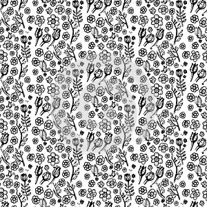 Blooming seamless pattern. Flowers and butterflies vector seamless background.