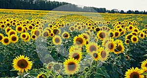 Blooming sunflower field in summer