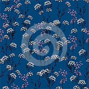 Blooming white and pink Meadow flowers  beautiful seamless pattern on vector design for fashion,fabric,wallpaper and all prints